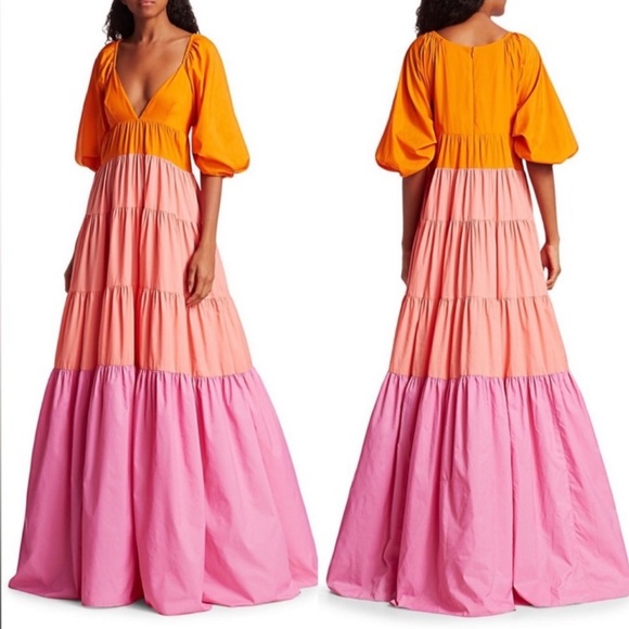 STAUD Dresses & Skirts - STAUD | NWT!! Pink Meadow Tiered Crepe De Chine Maxi Dress size: XS